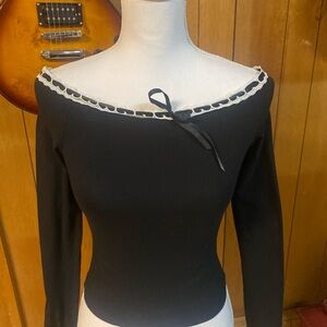 Black Off-Shoulder Top with Ribbon Detail Long sleeve